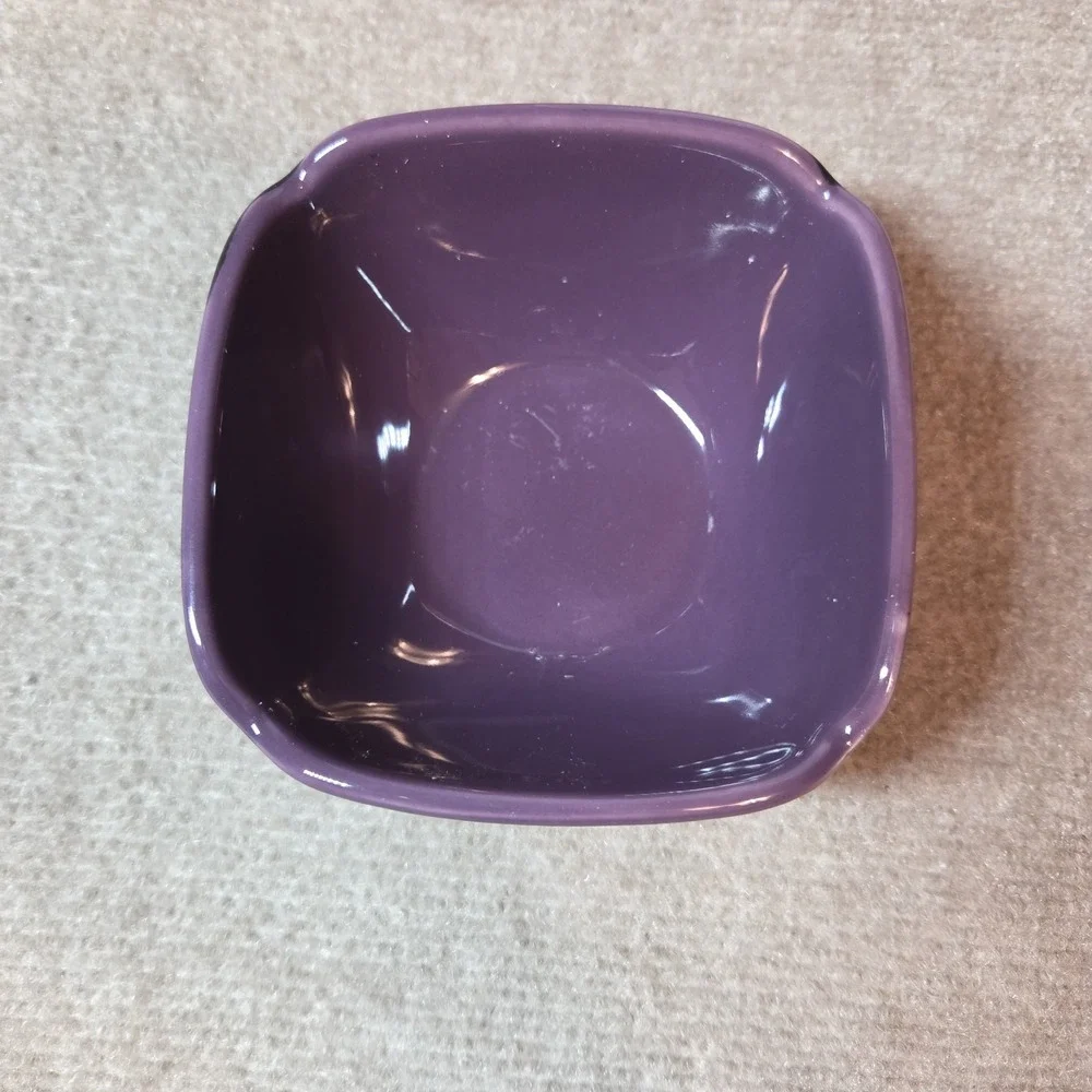 PartyLite Zen Candle Holder Set P8082 Purple Ceramic Square Plate and Bowl